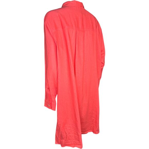 Encore by Idina Menzel Coral Linen Blend Tunic Shirt Dress LP NWOT Button-Front - Picture 3 of 13